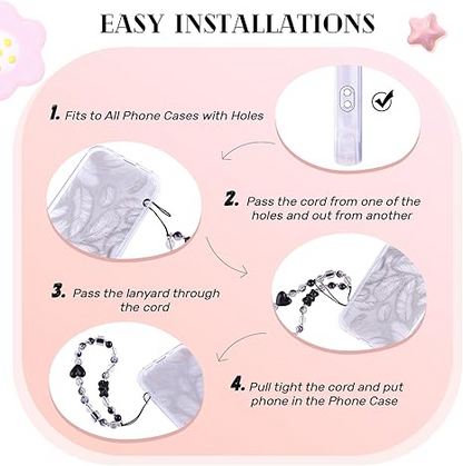 Danterore 4PCS Cute Y2K Beaded Phone Charms – Bear, Bow, Heart, Star, Anti-Theft Strap